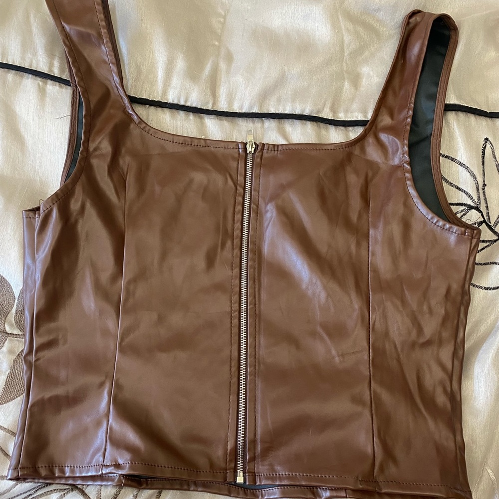 Shein Chocolate Brown Leather Corset Top